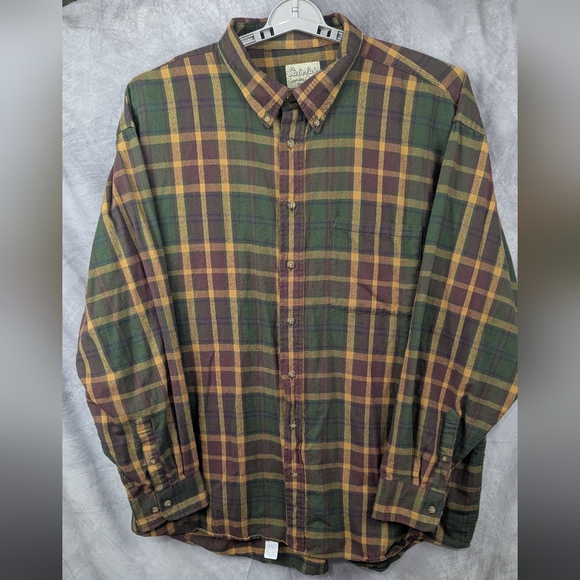 Cabela's #1069 Size 3XL Flannel Button Down Shirt Olive Green/Golden Yellow - Picture 1 of 11